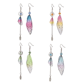 4 set 4 aile en résine colorée avec boucles d'oreilles asymétriques en plumes, Boucles d'oreilles pendantes en perles de verre pour femmes