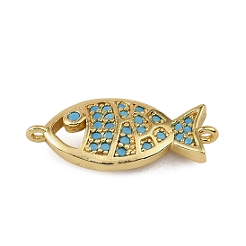 Brass Micro Pave Cubic Zirconia Connector Charms, Fish Links, Rack Plating, Long-Lasting Plated, Cadmium Free & Lead Free, Real 18K Gold Plated