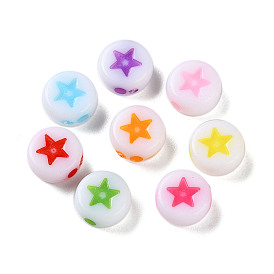 Opaque Acrylic Beads, Craft Style, Flat Round with Star