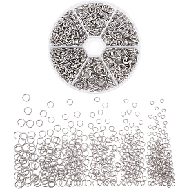 1230Pcs 6 Style 304 Stainless Steel Open Jump Rings