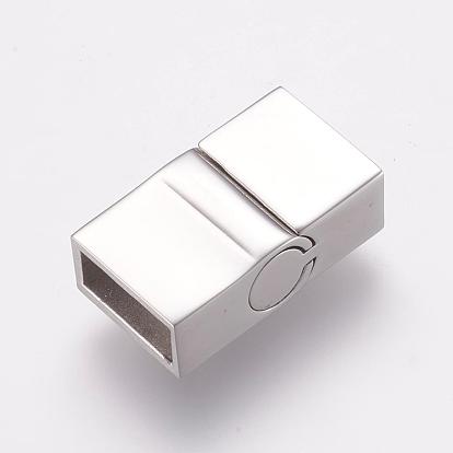 304 Stainless Steel Magnetic Clasps with Glue-in Ends, Smooth Surface, Rectangle