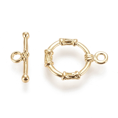 Brass Toggle Clasps, with Jump Rings, Long-Lasting Plated, Ring