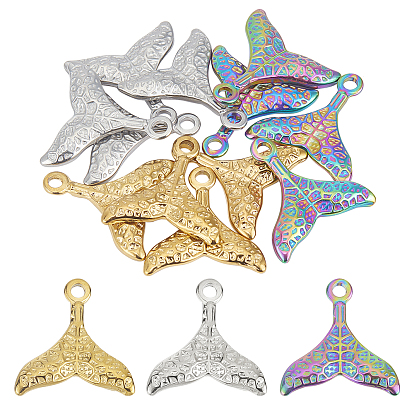 12Pcs 3 Colors 304 Stainless Steel Pendants, Textured, Fishtail