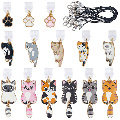 14 шт. 14 стили в форме кошки и в виде отпечатка лапы, эмалированные, мобильные, пылезащитные заглушки, с пылезащитными заглушками из ПВХ и ремнями из полиэстера, золотые