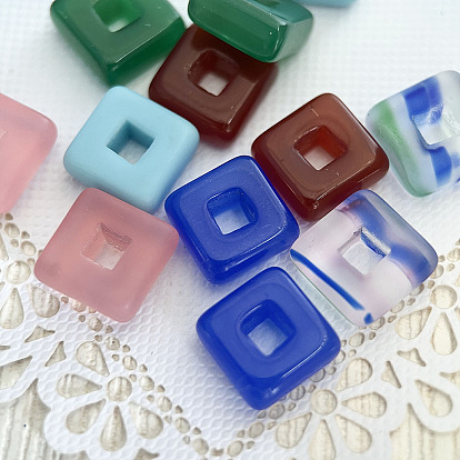 Czech Glass Beads, No Hole, Hollow Square