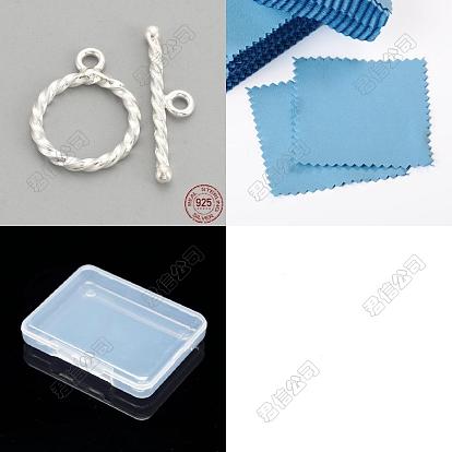 2juegos de cierres de palanca de plata de ley, con 925 sello, anillo, 1 Paño de pulido plateado cuadrado de tela de gamuza