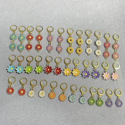 18 Paar Messing-Ohrringe mit Hebelverschluss, Blume, Legierung mit Emaille-Anhänger, golden