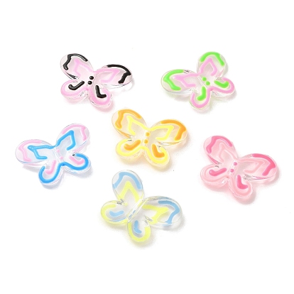 Transparent Acrylic Beads, Hand Drawn Beads, Enamel Butterfly