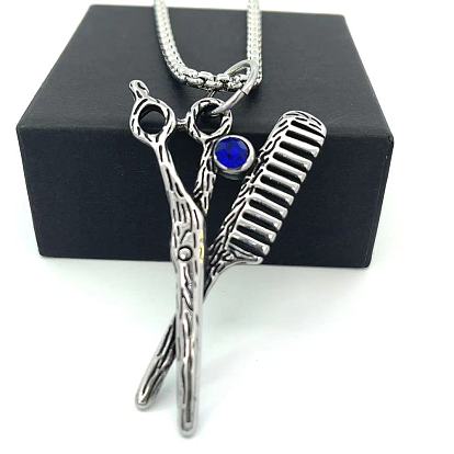Винтажные мужские ожерелья с подвесками в виде парикмахерских ножниц из нержавеющей стали
