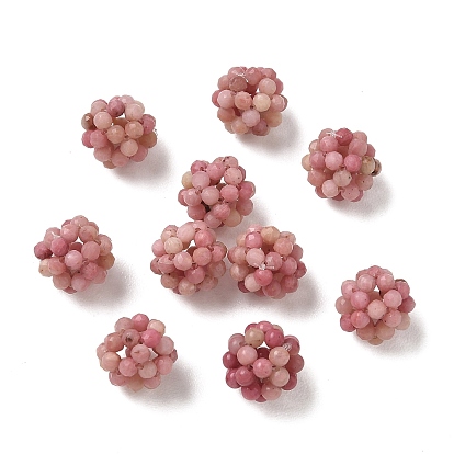 Natural Rhodonite Woven Beads, Cluster Beads, Faceted, Round