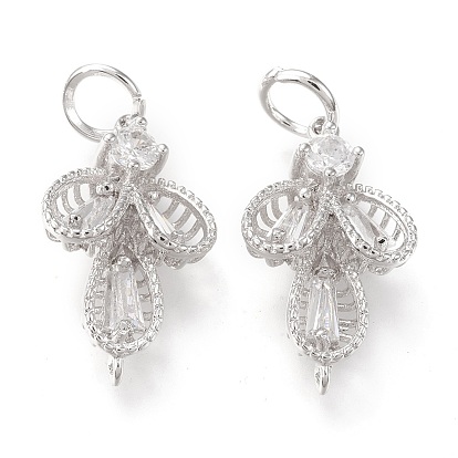 Соединители латунные звенья, с прозрачным фианитом и прыжковым кольцом, долговечный, цветок