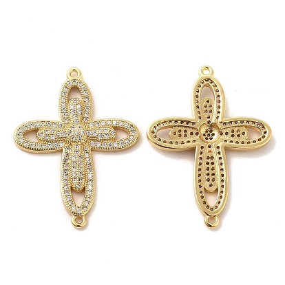 Brass Micro Pave Clear Cubic Zirconia Connetor Charms, Religion Cross Links