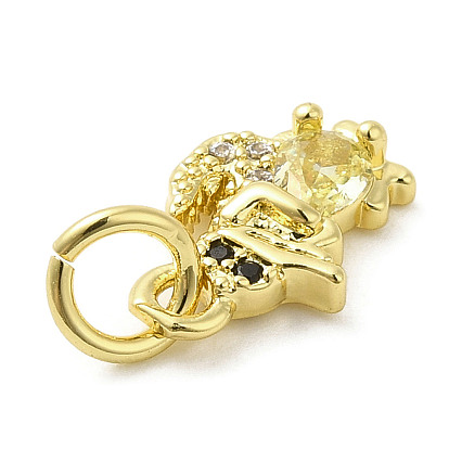 Rack Plating Brass Micro Pave Cubic Zirconia Charms, with Jump Ring, Long-Lasting Plated, Cadmium Free & Lead Free, Crocodile Charm