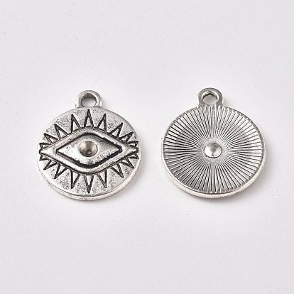 Alloy Pendants Rhinestone Setting, Flat Round with Eyes