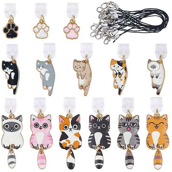 14 шт. 14 стили в форме кошки и в виде отпечатка лапы, эмалированные, мобильные, пылезащитные заглушки, с пылезащитными заглушками из ПВХ и ремнями из полиэстера, золотые