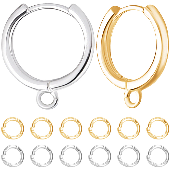 20 шт. 2 цвета латунные серьги-кольца Huggie, с горизонтальной петлей, с 20шт 2цветами открытые соединительные кольца