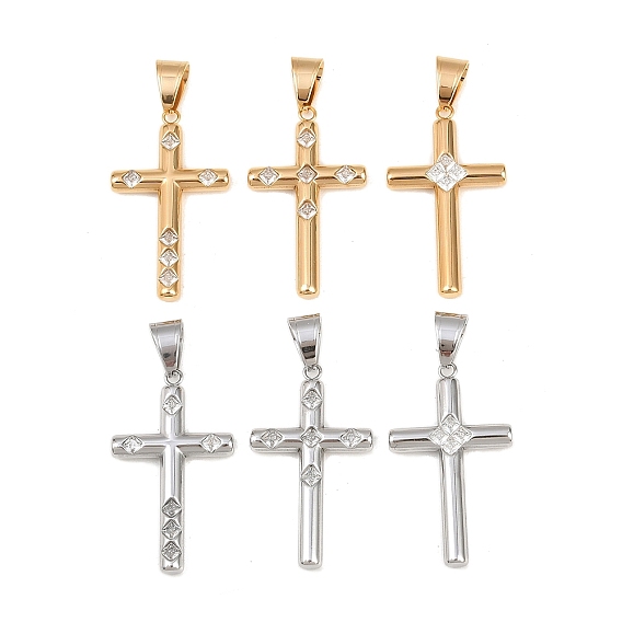 316 Подвески из хирургической нержавеющей стали и прозрачного кубического циркония, крест прелести, вакуумное покрытие pvd