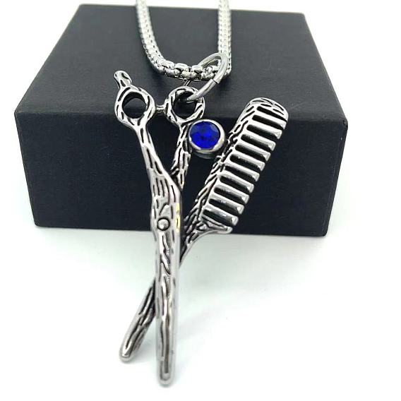 Винтажные мужские ожерелья с подвесками в виде парикмахерских ножниц из нержавеющей стали