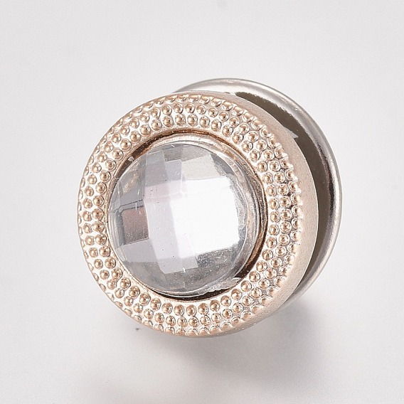 Plastic Safety Brooches, with Iron Pins and Rhinestone, Flat Round