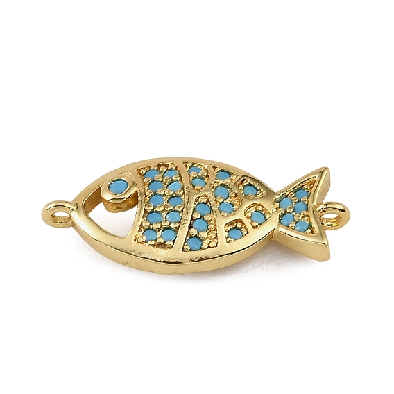 Breloques de connecteur en laiton micro pavé de zircone cubique, liens de poisson, crémaillère plaquage, plaqué longue durée, sans cadmium et sans plomb, réel 18 k plaqué or