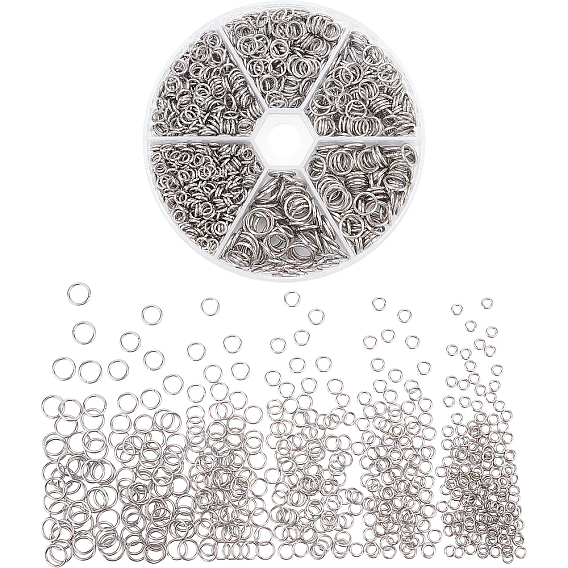 1230Pcs 6 Style 304 Stainless Steel Open Jump Rings