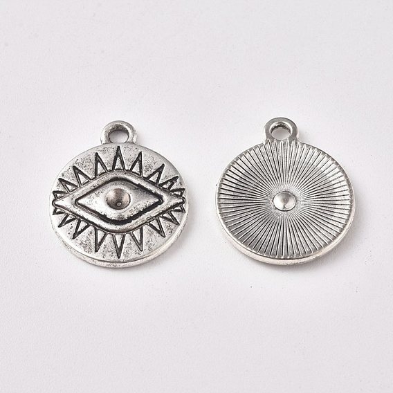 Alloy Pendants Rhinestone Setting, Flat Round with Eyes