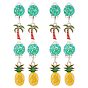 4 пары 2 серьги-клипсы с подвесками в виде кокосовой пальмы и ананаса, эмалированные, ювелирные изделия из платинового сплава без пирсинга для женщин
