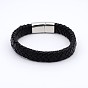 Création de bracelet tressé unisexes occasionnels en cuir, avec 304 fermoirs inox , 220x13x6mm