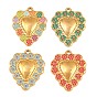 304 Stainless Steel Enamel Pendants, Heart with Flower Charm, Real 18K Gold Plated, Ion Plating(IP), Long-Lasting Plated
