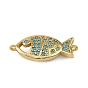 Breloques de connecteur en laiton micro pavé de zircone cubique, liens de poisson, crémaillère plaquage, plaqué longue durée, sans cadmium et sans plomb, réel 18 k plaqué or