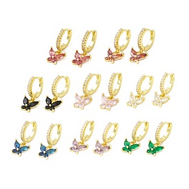 Créoles pendantes papillon en zircone cubique, boucles d'oreilles pendantes en laiton plaqué or véritable 18k, sans plomb et sans cadmium