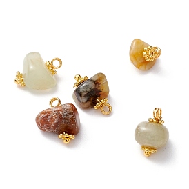 Natural Xiuyu Jade Charms, with Brass Eye Pin & Alloy Daisy Spacer Beads, Golden, Chip