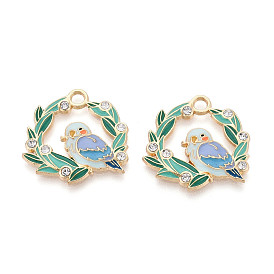 Rhinestone сплава и эмали подвески, стойки покрытие, лист и птица