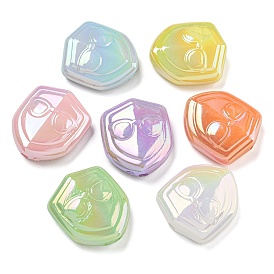 UV Plating Opaque Acrylic Beads, Shield with Glasses Pattern, Iridescent