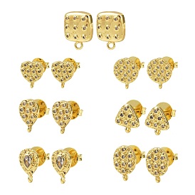 Латунные микро-паве прозрачные серьги-гвоздики из циркония, без кадмия и без свинца, стойки покрытие, долговечный, реальный 18 k позолоченный