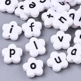Opaque Spray Painted Acrylic Beads, Horizontal Hole, Flower with Letter