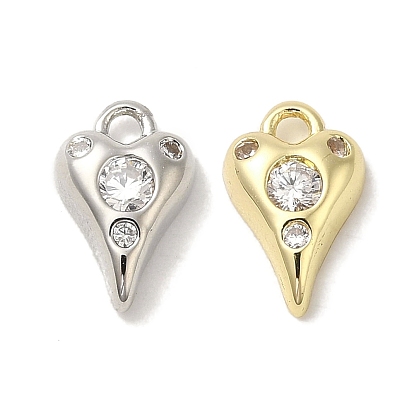 Brass Micro Pave Cubic Zirconia Pendants, Cadmium Free & Nickel Free & Lead Free, Heart Charm