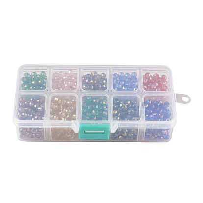 10 Colors Electroplate Glass Beads, AB Color Plated, Faceted, Rondelle