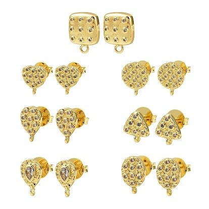 Латунные микро-паве прозрачные серьги-гвоздики из циркония, без кадмия и без свинца, стойки покрытие, долговечный, реальный 18 k позолоченный