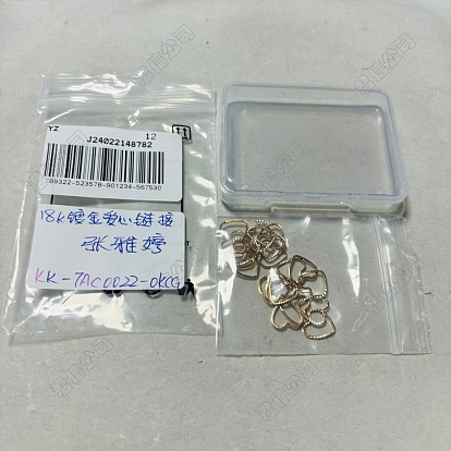 20 piezas de anillos de unión de latón, textura, conector del corazón