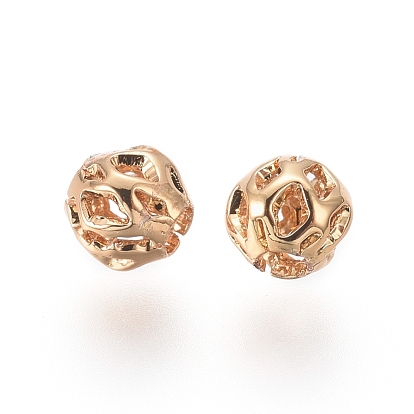 Long-Lasting Plated Brass Beads, Hollow, Round
