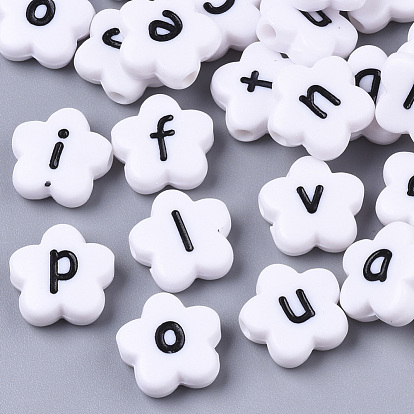 Opaque Spray Painted Acrylic Beads, Horizontal Hole, Flower with Letter