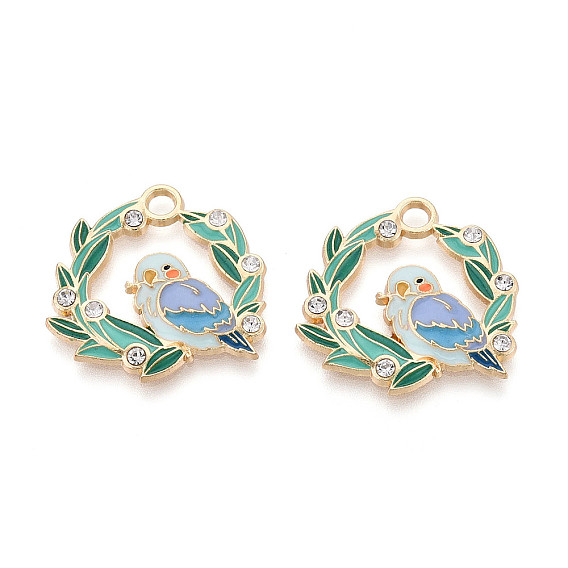 Rhinestone сплава и эмали подвески, стойки покрытие, лист и птица