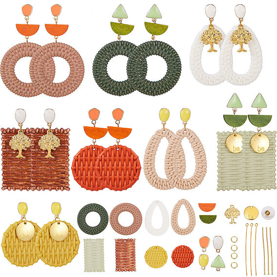 DIY Earring Making, with Acrylic Pendants, Alloy Enamel Stud Earring Findings, Wood Beads and Brass Findings