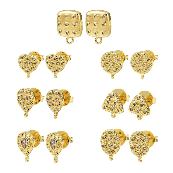 Латунные микро-паве прозрачные серьги-гвоздики из циркония, без кадмия и без свинца, стойки покрытие, долговечный, реальный 18 k позолоченный