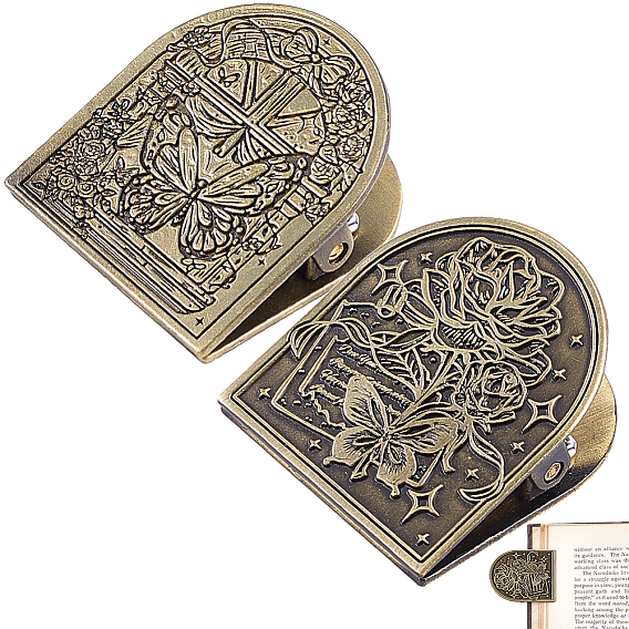 2 наборы 2 стили декоративные зажимы для папок из цинкового сплава в тибетском стиле, металлические зажимы для книг для держателя страниц журнала, офисные принадлежности, античная бронза