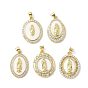 Латунные микро проложить кубического циркония подвески, овальные с рисунками " virgin mary", с эмалью, без свинца и без кадмия, долговечный, стойки покрытие