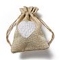 Linen Pouches, Drawstring Bag, Rectangle with White Heart Pattern