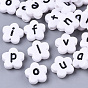 Opaque Spray Painted Acrylic Beads, Horizontal Hole, Flower with Letter