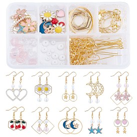 DIY Dangle Earring Making Kits, include Alloy Pendants, Glass Beads, Brass Findings, Iron Findings
